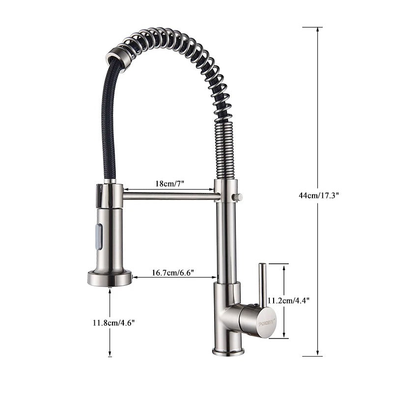 Grifo de cocina de latón cepillado con ducha de mano extraíble y caño giratorio de 360 grados