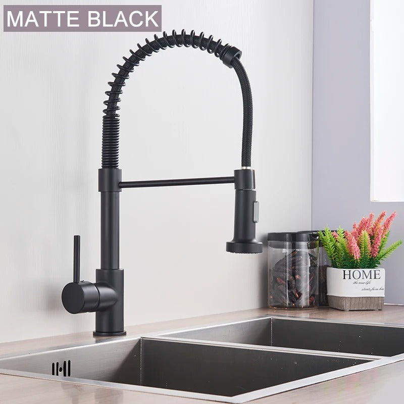 Grifo de cocina de latón cepillado con ducha de mano extraíble y caño giratorio de 360 grados