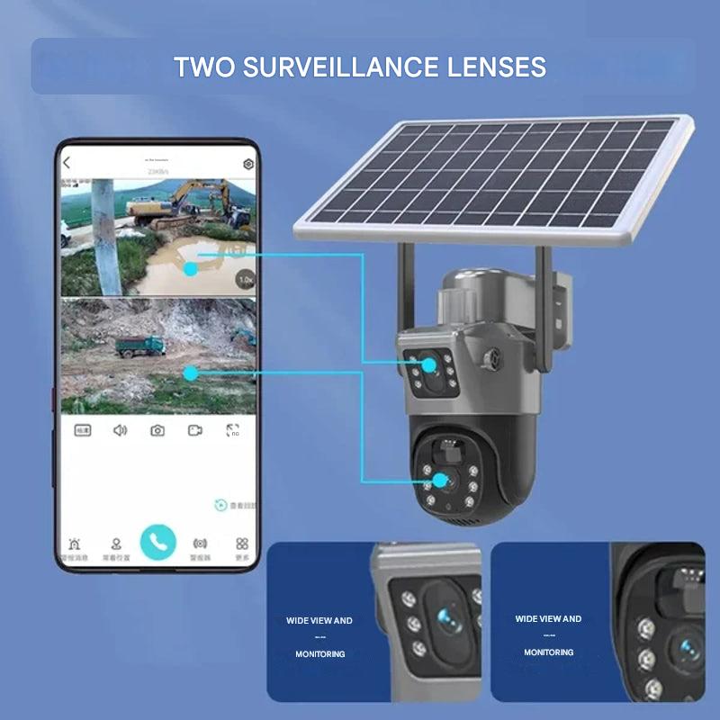 Güneş Paneliyle 4K Kablosuz Dış Mekan Güvenlik Kamerası, Çift Lensli 10x Zoom ve Gece Görüşü Özellikli