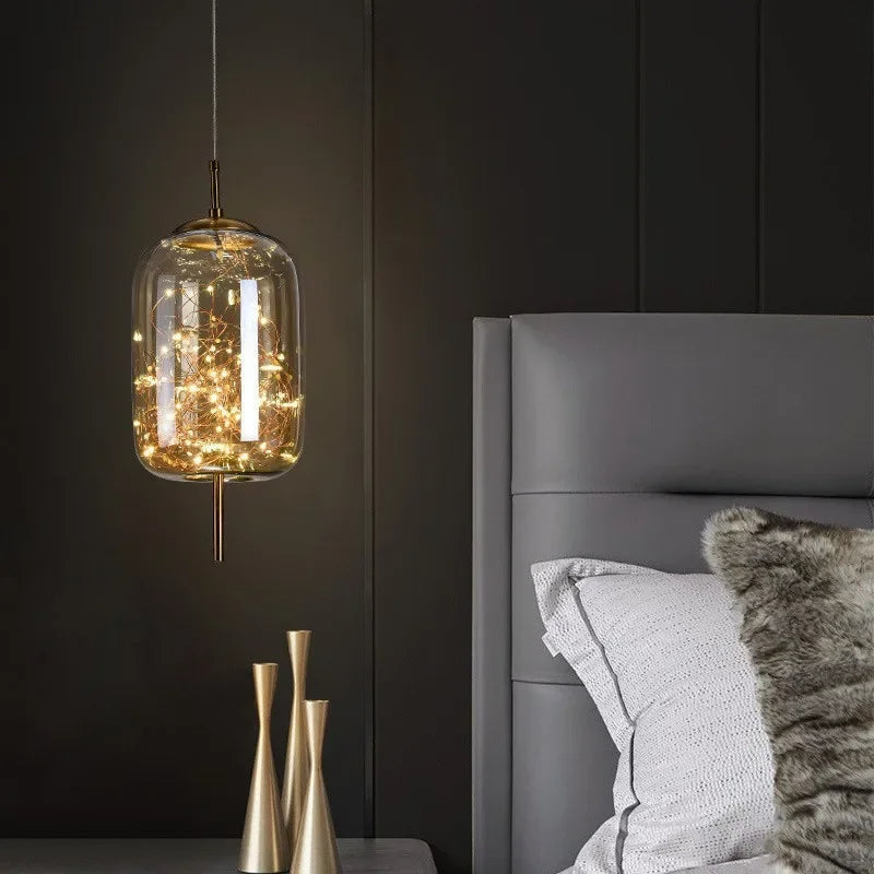 LunaNova Smoke Glass Pendant Light With Star Glow Effect