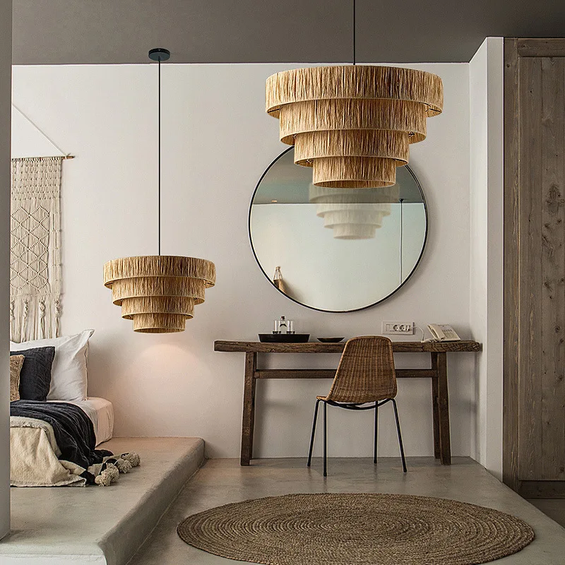 RattanAura Stropní Světlo Ručně Tkaná Boho Závěsná Lampa