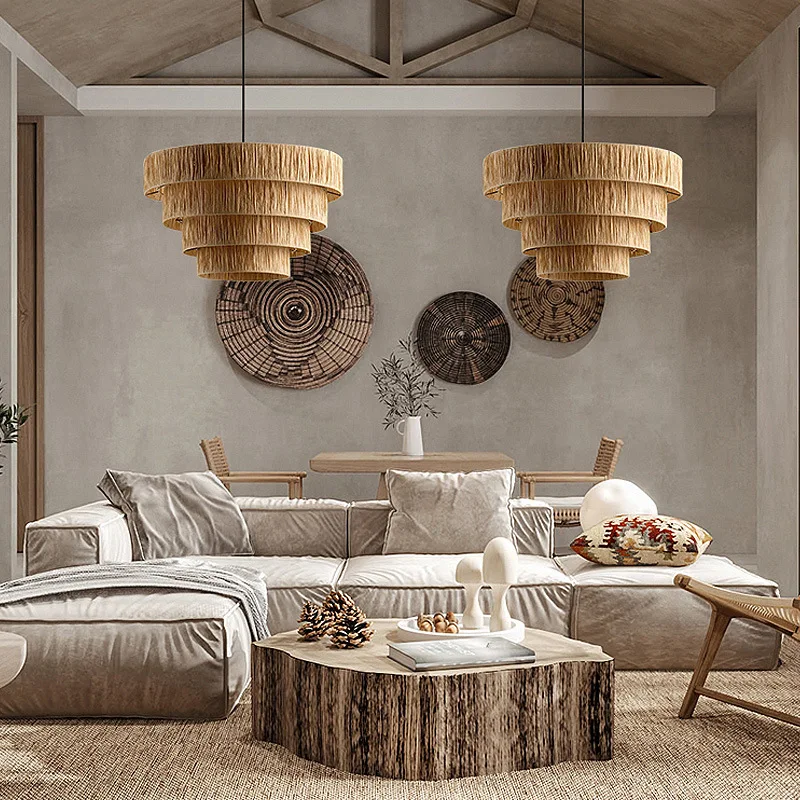 RattanAura Stropní Světlo Ručně Tkaná Boho Závěsná Lampa