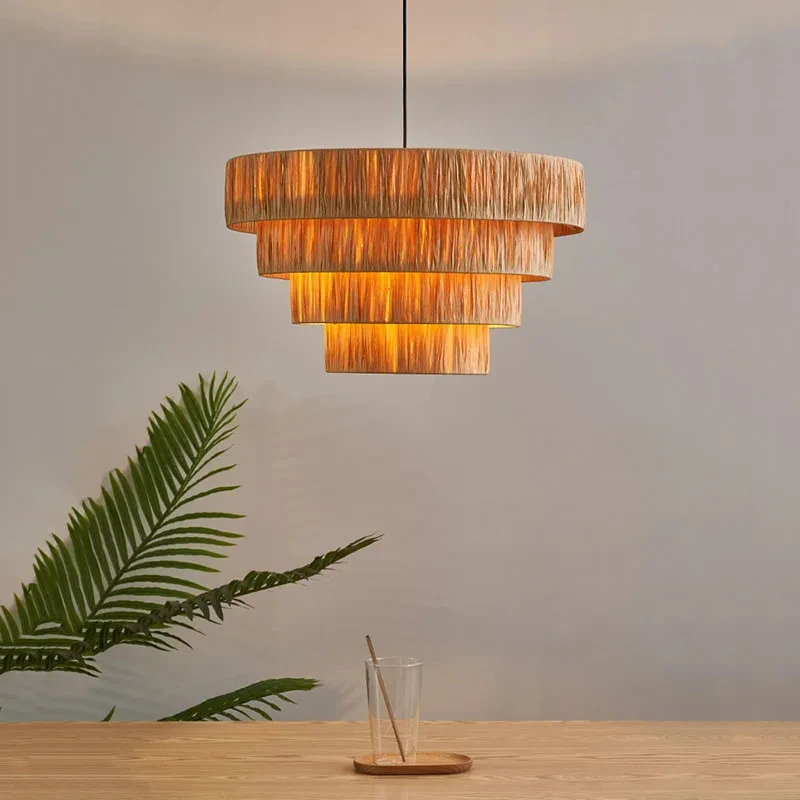 RattanAura Stropní Světlo Ručně Tkaná Boho Závěsná Lampa
