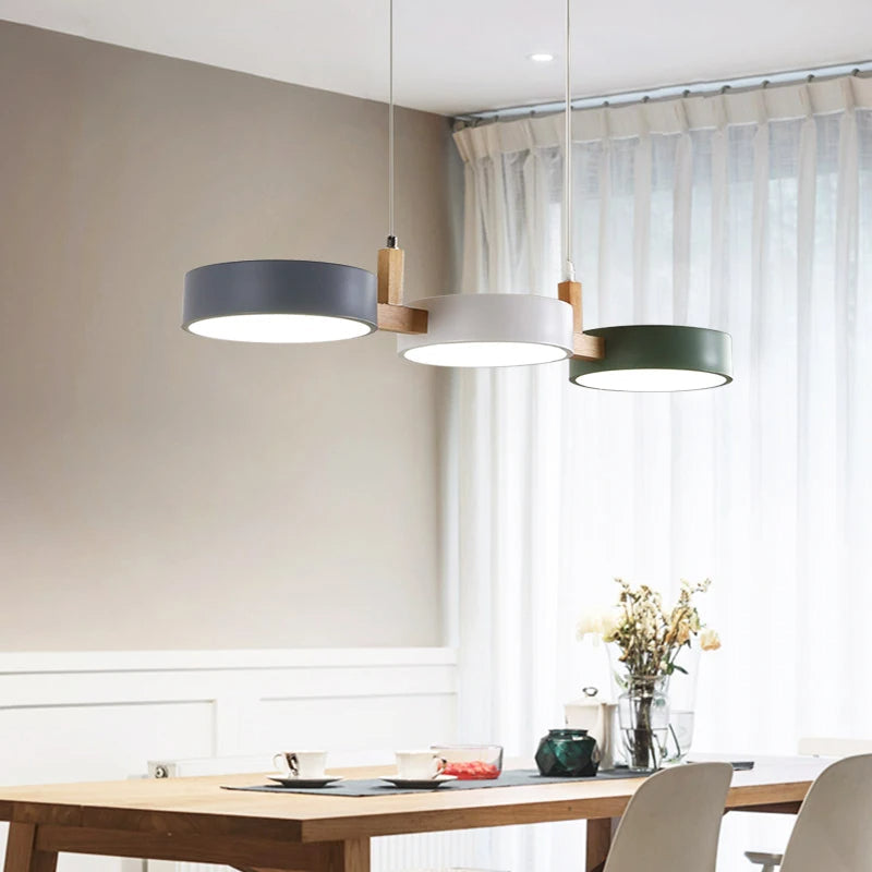 NovaLeaf Wood Disk LED Pendant Light for Modern Spaces