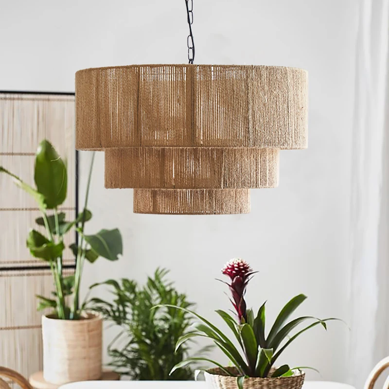 RattanAura Stropní Světlo Ručně Tkaná Boho Závěsná Lampa