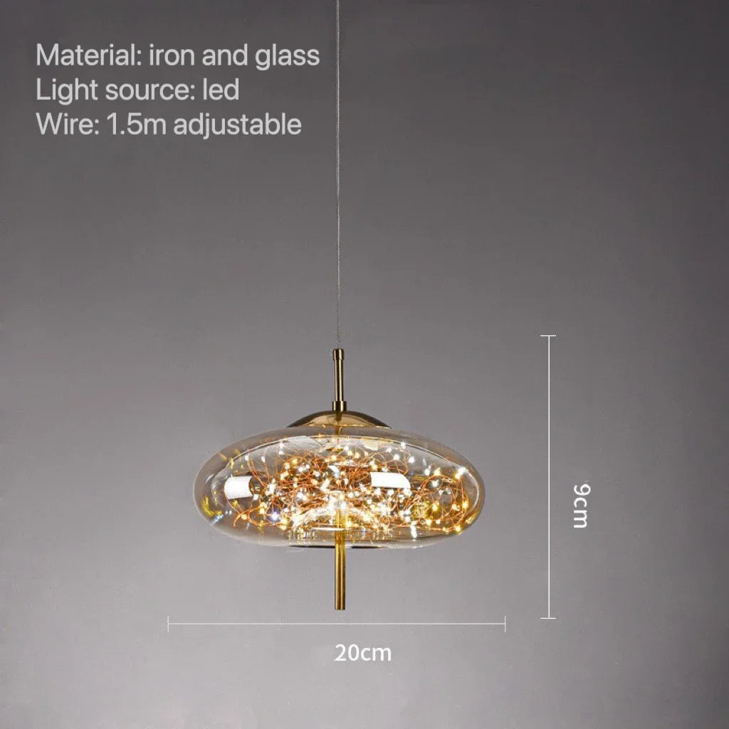 LunaNova Smoke Glass Pendant Light With Star Glow Effect