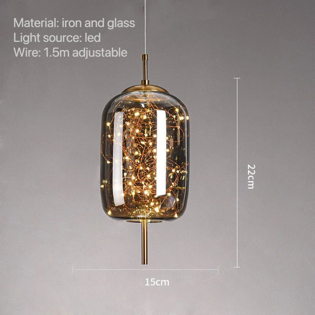 LunaNova Smoke Glass Pendant Light With Star Glow Effect