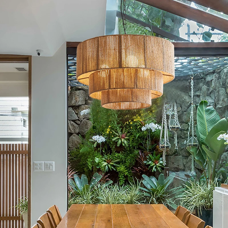 RattanAura Stropní Světlo Ručně Tkaná Boho Závěsná Lampa