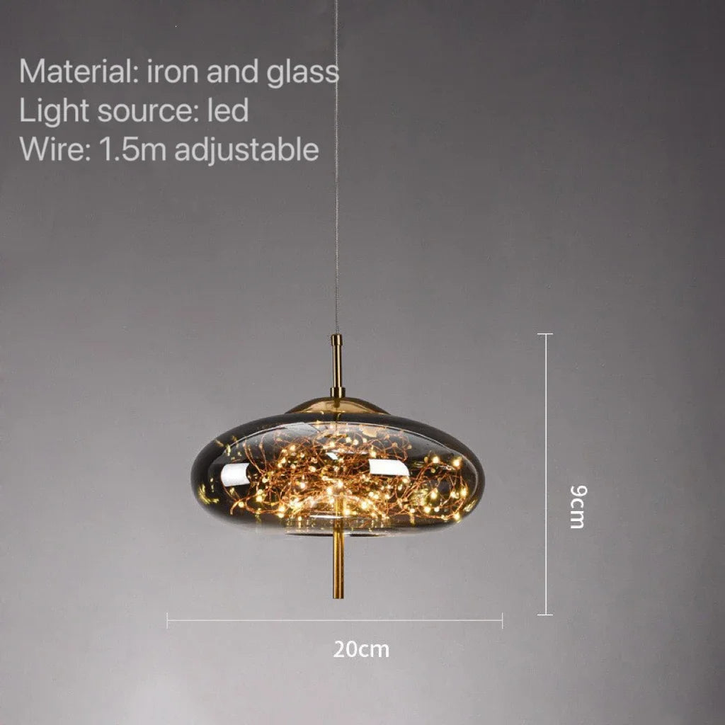 LunaNova Smoke Glass Pendant Light With Star Glow Effect