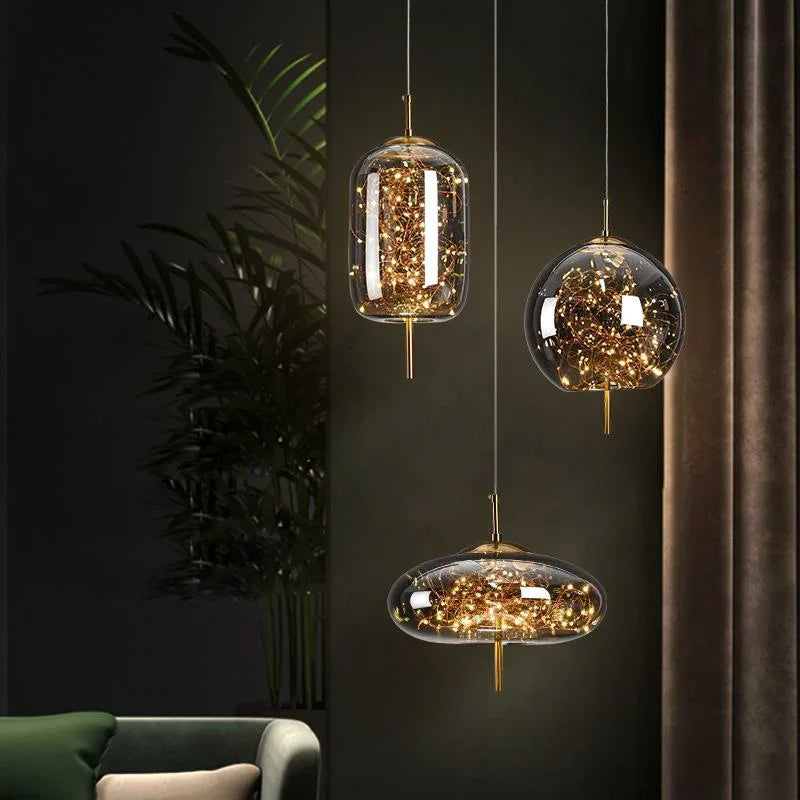 LunaNova Smoke Glass Pendant Light With Star Glow Effect