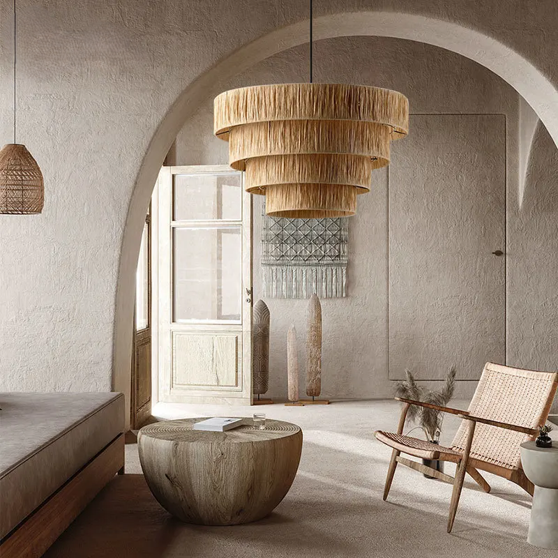RattanAura Stropní Světlo Ručně Tkaná Boho Závěsná Lampa