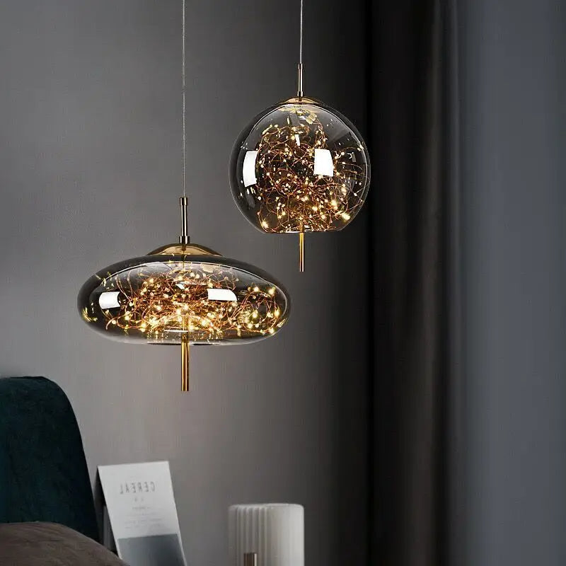 LunaNova Smoke Glass Pendant Light With Star Glow Effect