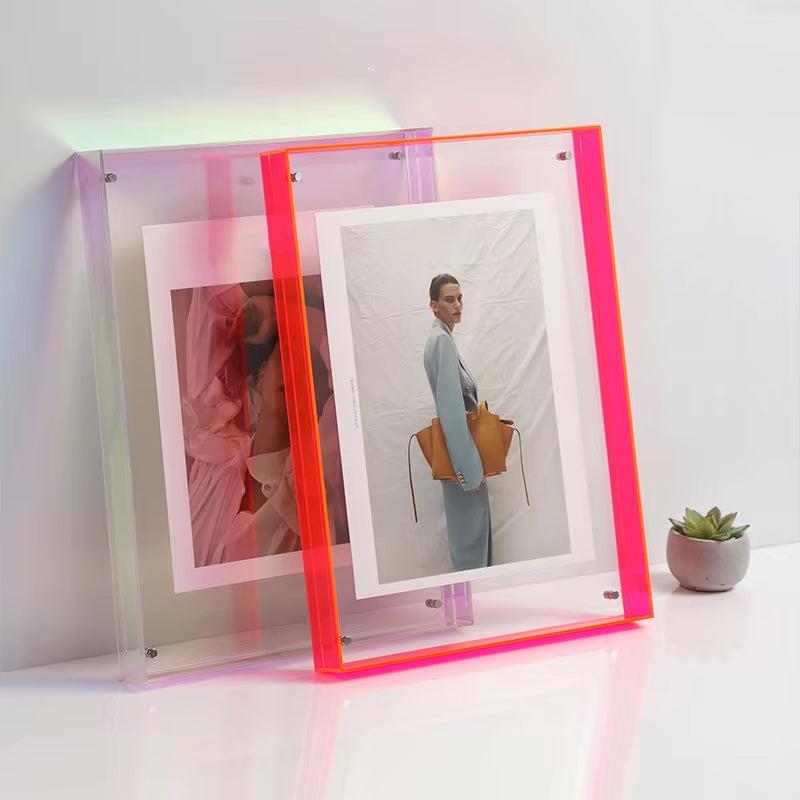 Acrylic Frame With Colored Edge For Wall Or Table Display, 10 Colors, 5 Sizes