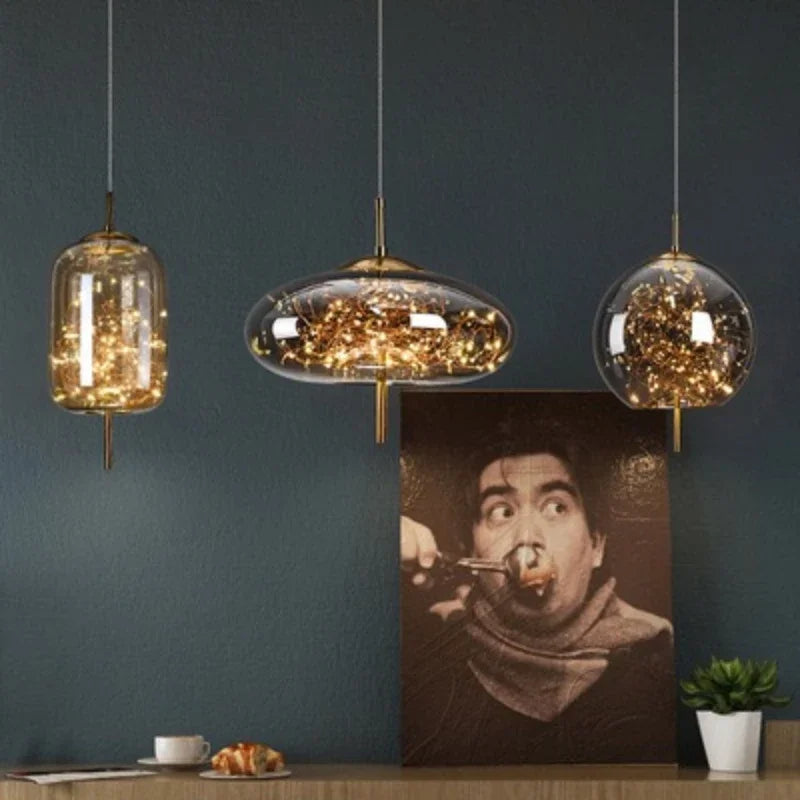 LunaNova Smoke Glass Pendant Light With Star Glow Effect