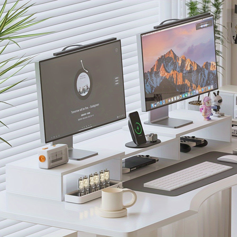 Verstellbare Doppel-Monitorhalterung mit Laptop-Ablage und Arbeitsplatz-Organizer für ergonomische Produktivität