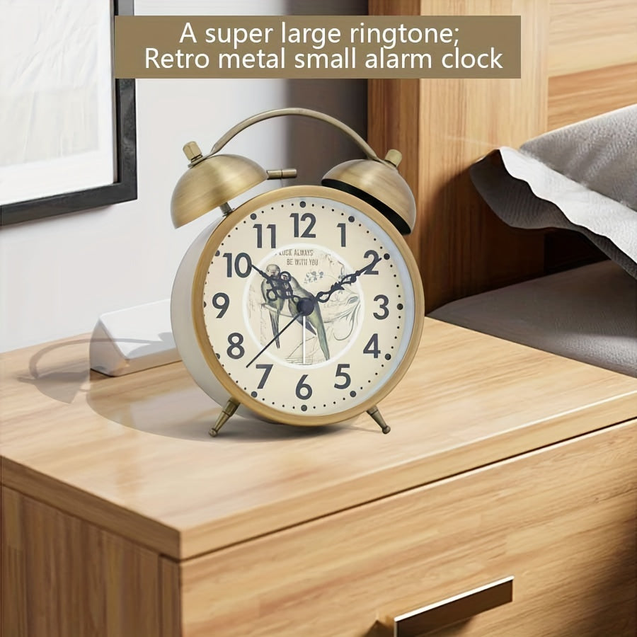 Scandinavian vintage luminous twin bell alarm clock with classic metal design