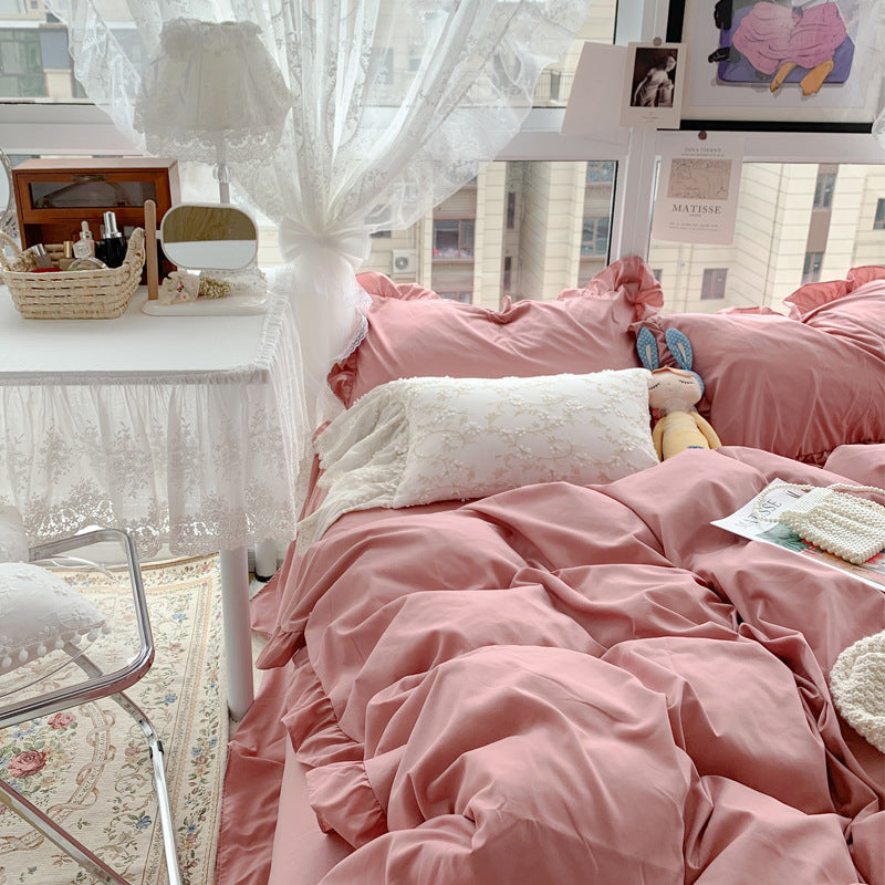 Candy Colored Bedsheet Set With Elegant Ruffle Trim For Your Bedroom