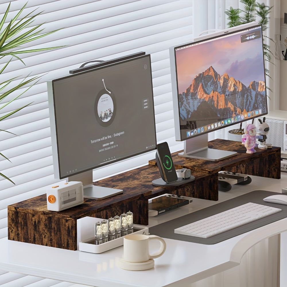 Verstellbare Doppel-Monitorhalterung mit Laptop-Ablage und Arbeitsplatz-Organizer für ergonomische Produktivität
