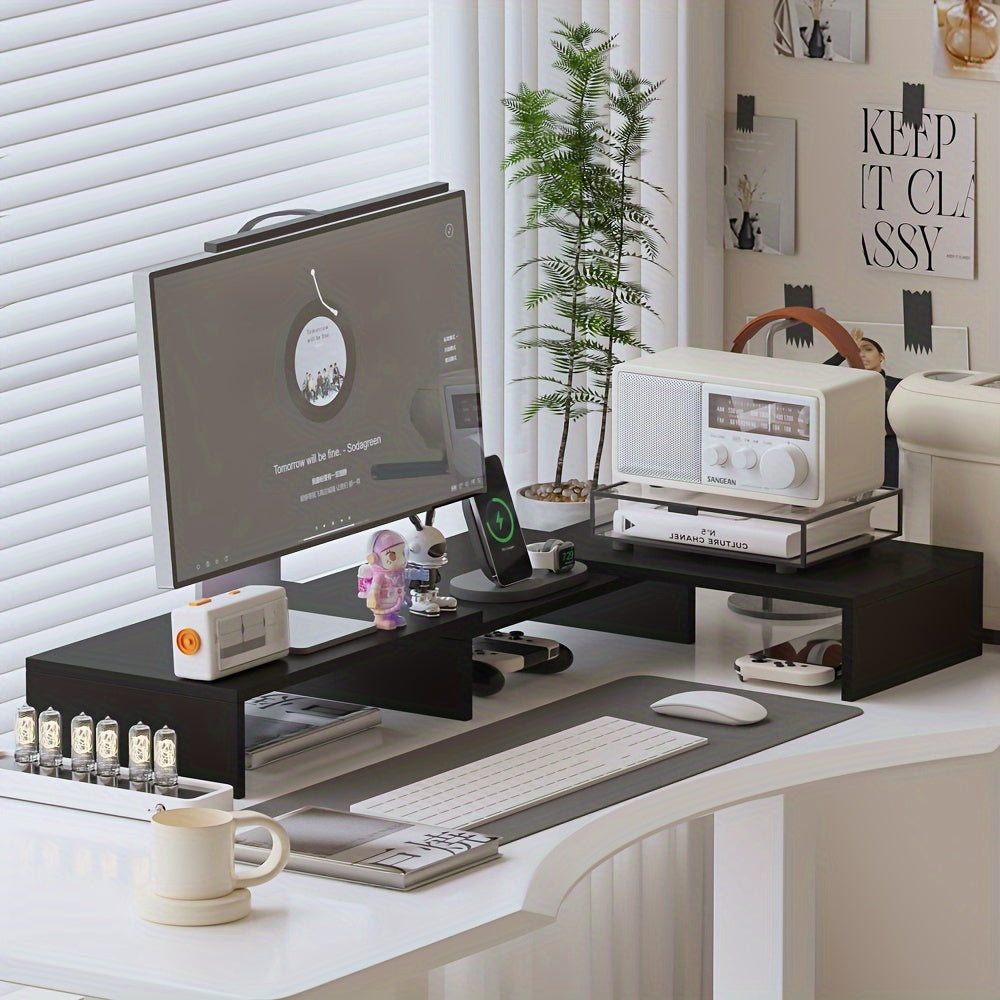 Verstellbare Doppel-Monitorhalterung mit Laptop-Ablage und Arbeitsplatz-Organizer für ergonomische Produktivität