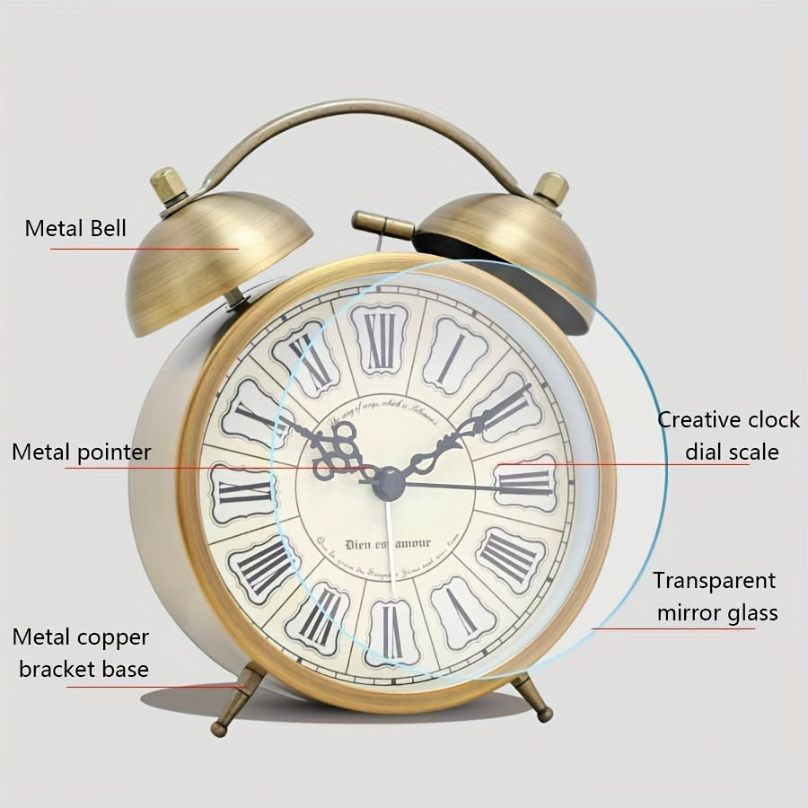 Scandinavian vintage luminous twin bell alarm clock with classic metal design
