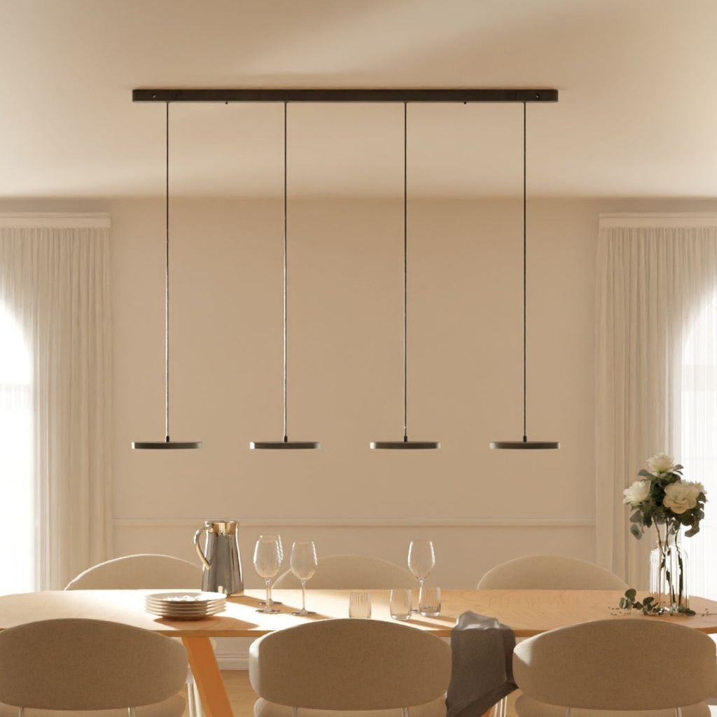 Lámpara colgante de aluminio con LED de 3-4 luces, negra, regulable, lámpara moderna para comedor