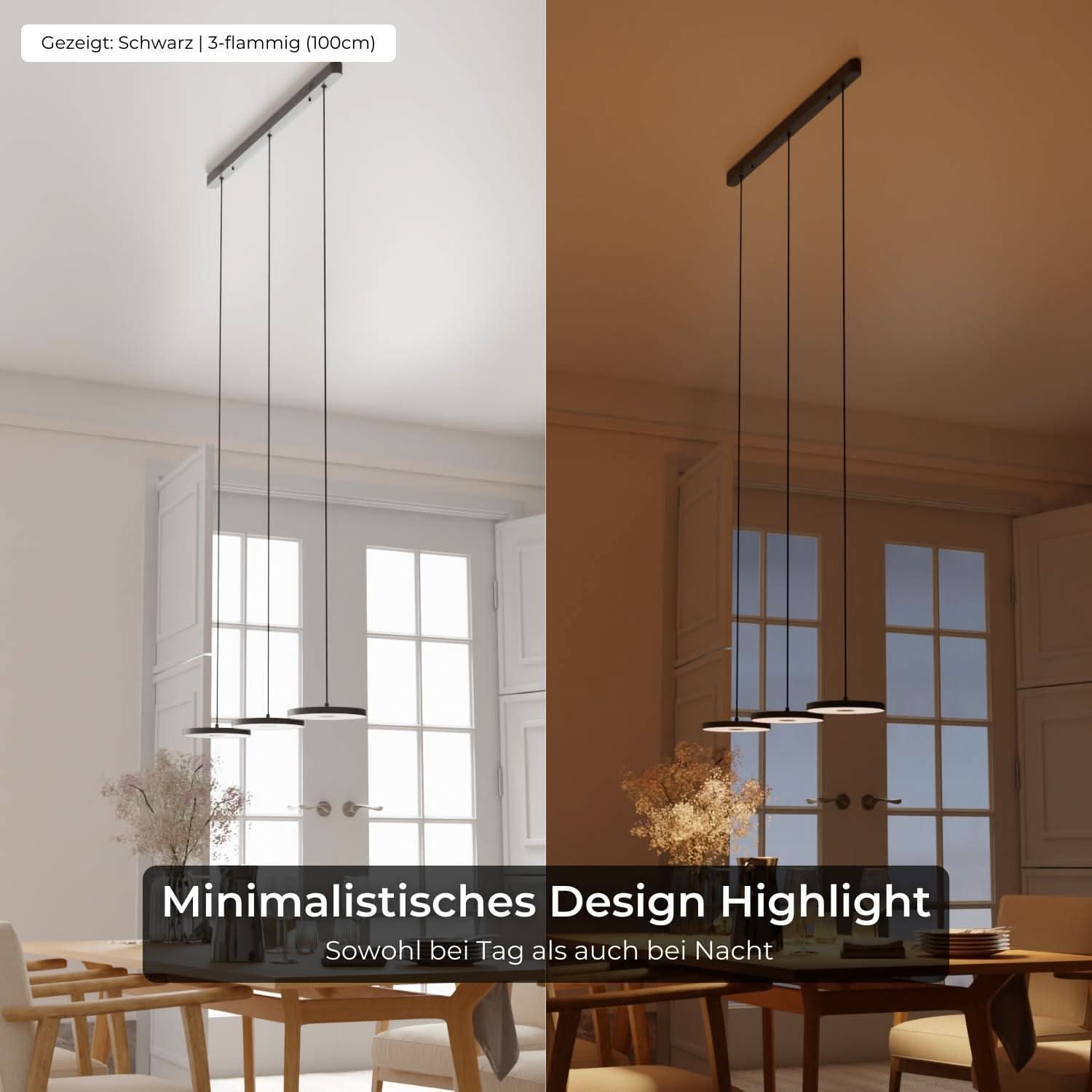 Lámpara colgante de aluminio con LED de 3-4 luces, negra, regulable, lámpara moderna para comedor