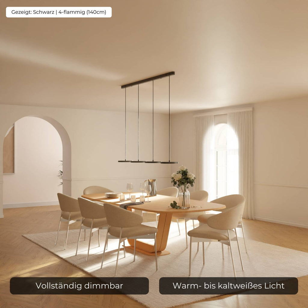 Lámpara colgante de aluminio con LED de 3-4 luces, negra, regulable, lámpara moderna para comedor