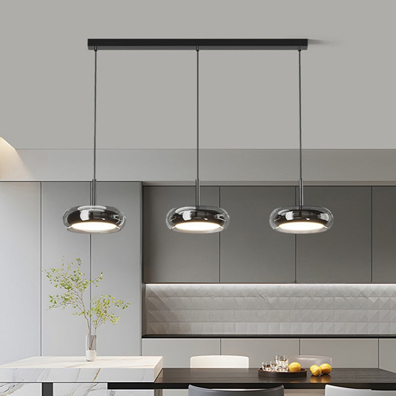 3-Head Kitchen Pendant Lamp Glass Metal Black Island Lighting Modern Minimalist LED Pendant Lamp