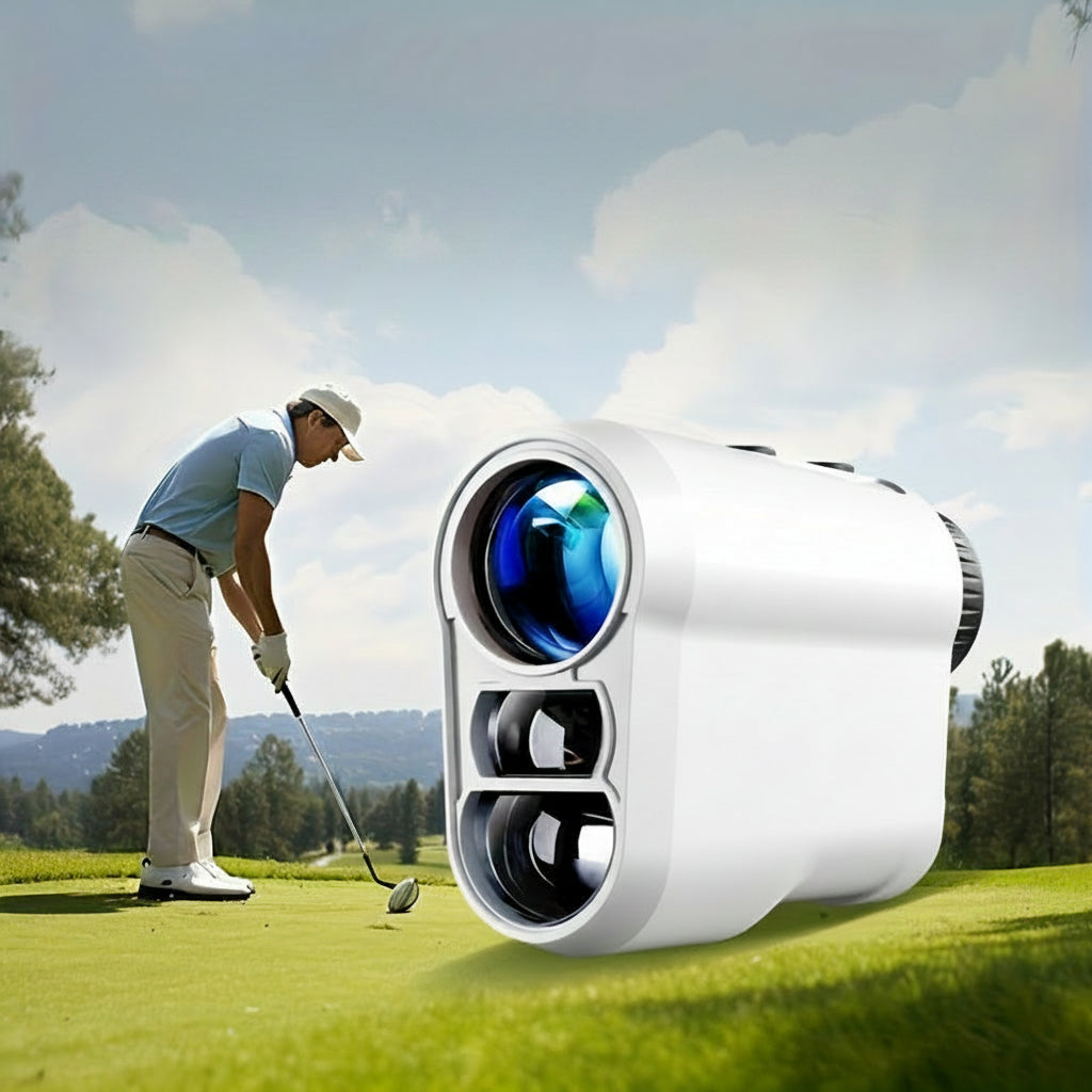 Golfový dálkoměr s uzamčením na vlajku a měřením úhlu