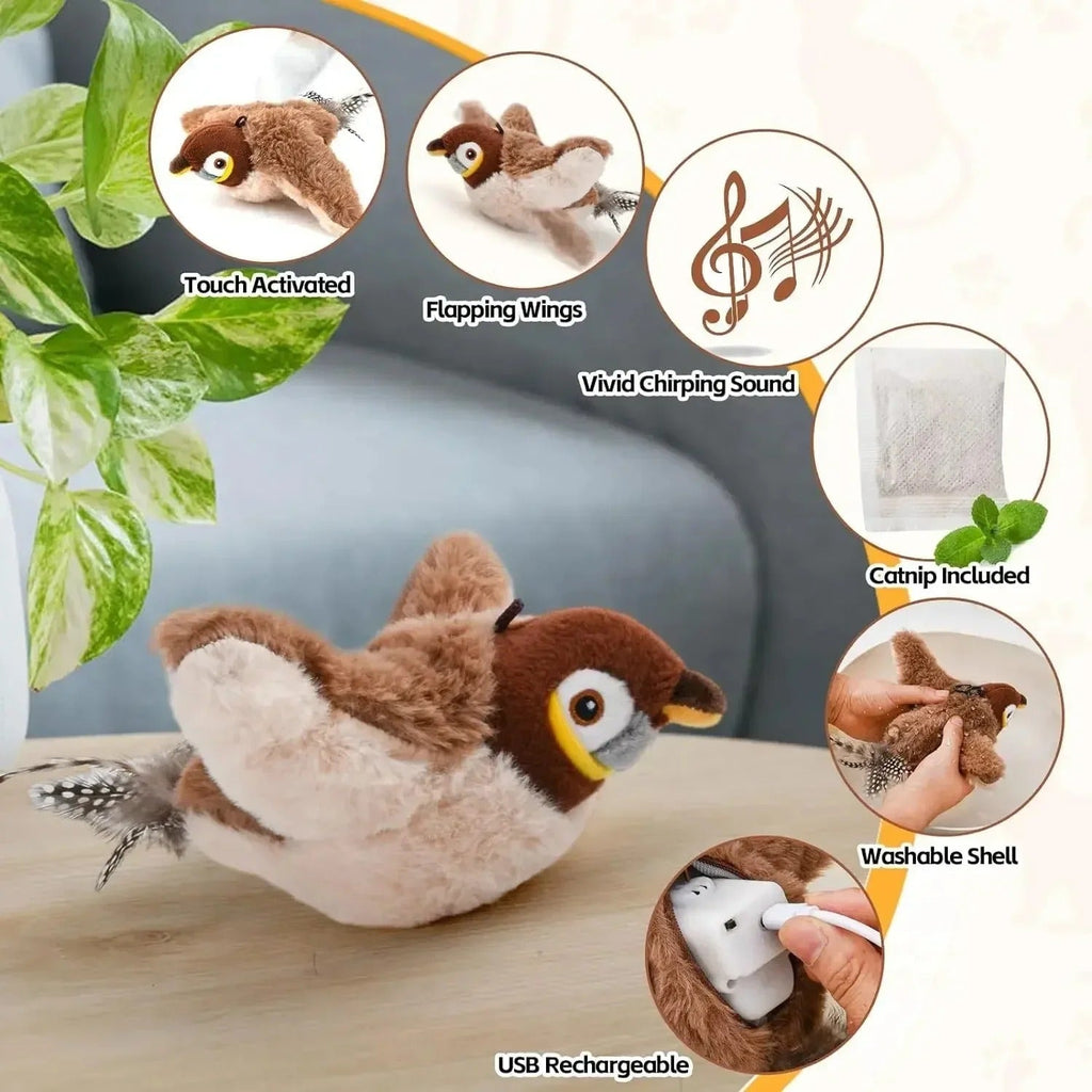 Bird Chase interactieve kattenspeelgoed realistische tjilpende vogel voor binnenjachtplezier