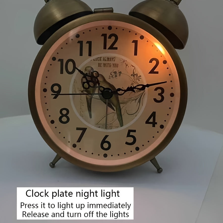 Scandinavian vintage luminous twin bell alarm clock with classic metal design
