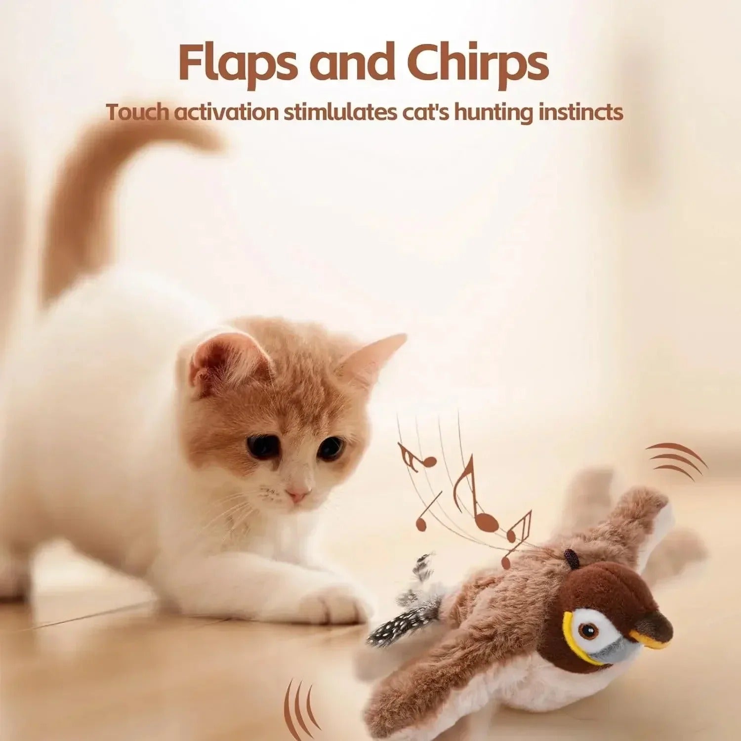 Bird Chase interactieve kattenspeelgoed realistische tjilpende vogel voor binnenjachtplezier