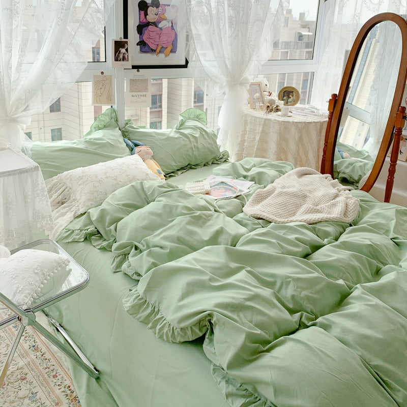 Candy Colored Bedsheet Set With Elegant Ruffle Trim For Your Bedroom