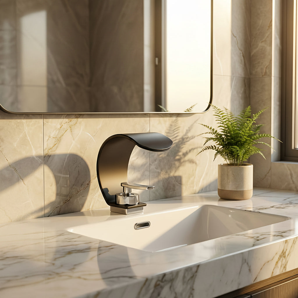 Rubinetto per lavabo a cascata con specchio