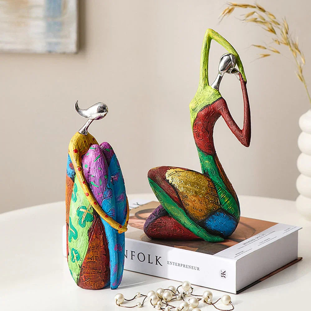 Colorful Handmade Resin Sculpture Of A Feminine Figure In Abstract Living Room Decor