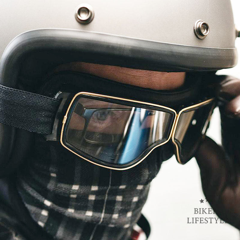 Retro Motorcycle Goggles for Glasses Wearers, Anti-Fog, UV Protection
