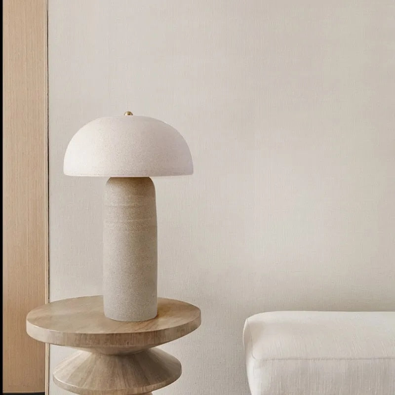 Aurora Mushroom Antique Table Lamp With Fabric Shade