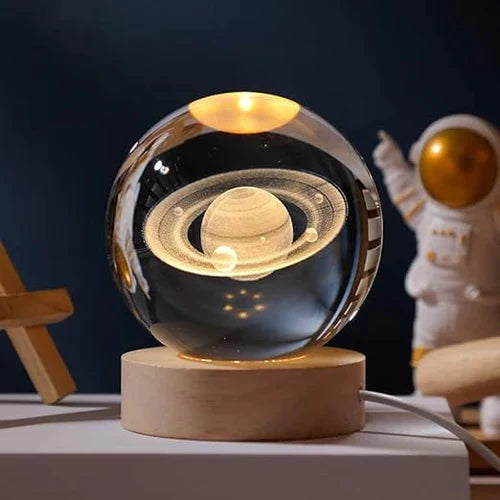 3D skleněná koule s nebeskými motivy a LED ambientním osvětlením pro domácí dekoraci