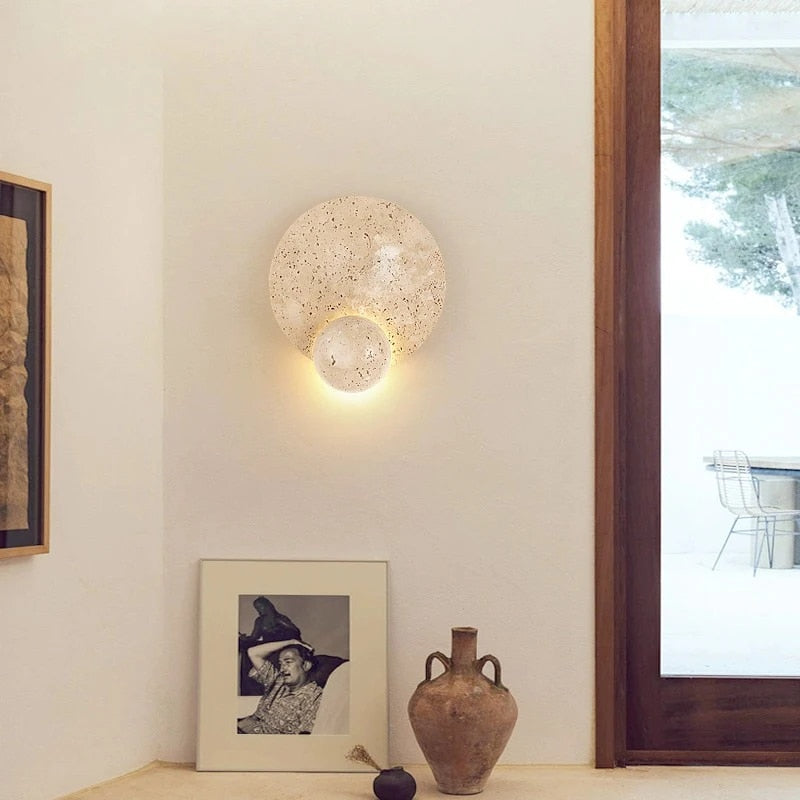 Nova Stone Wall Light With Cream Beige Shade Boho Glow