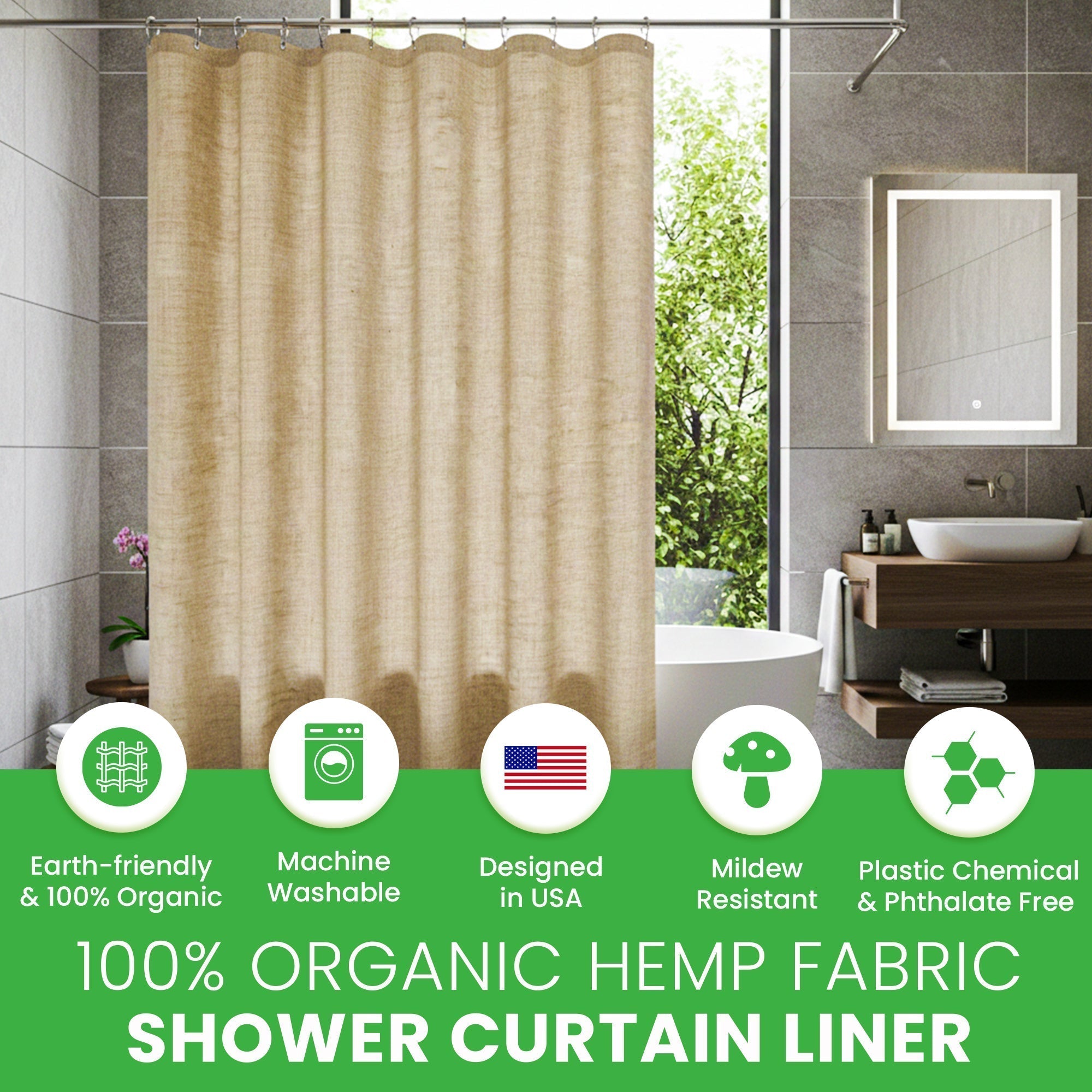 Hemp Shower Curtain for Bath & Stall