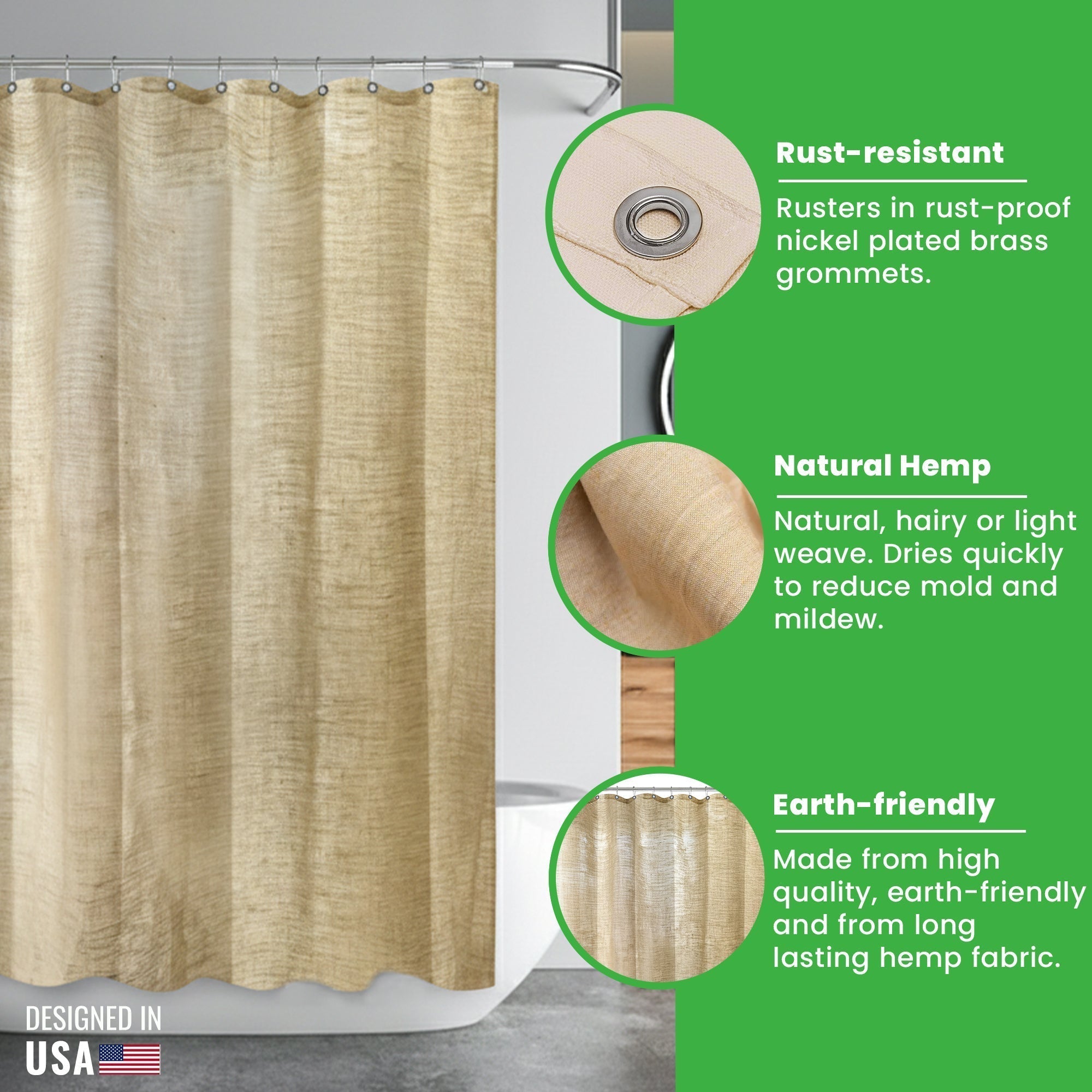 Hemp Shower Curtain for Bath & Stall