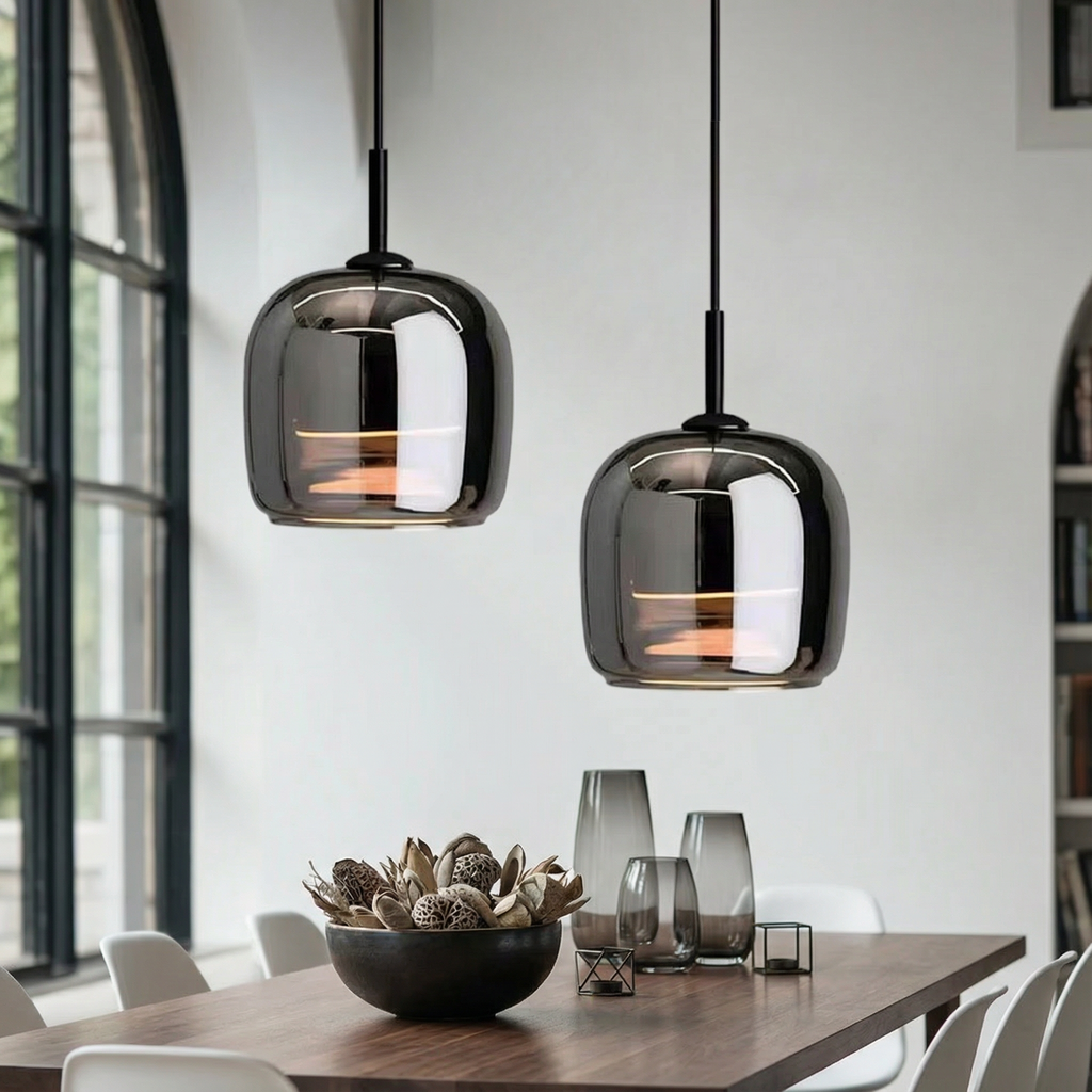 LumaGrace Elegant Smoky Gray Glass Kitchen Pendant Light Fixture