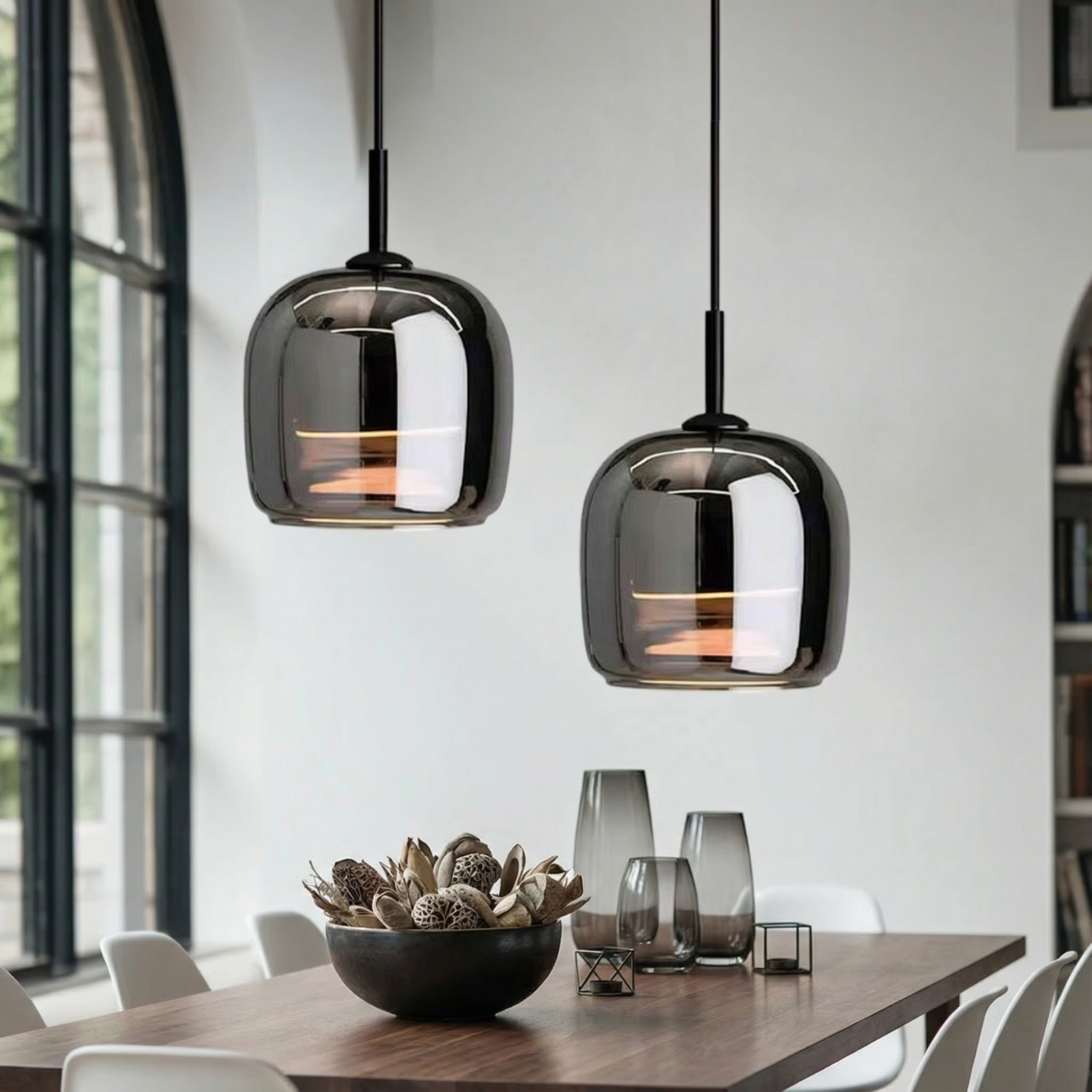 LumaGrace Elegant Smoky Gray Glass Kitchen Pendant Light Fixture