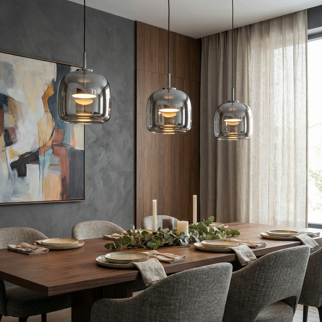 LumaGrace Elegant Smoky Gray Glass Kitchen Pendant Light Fixture