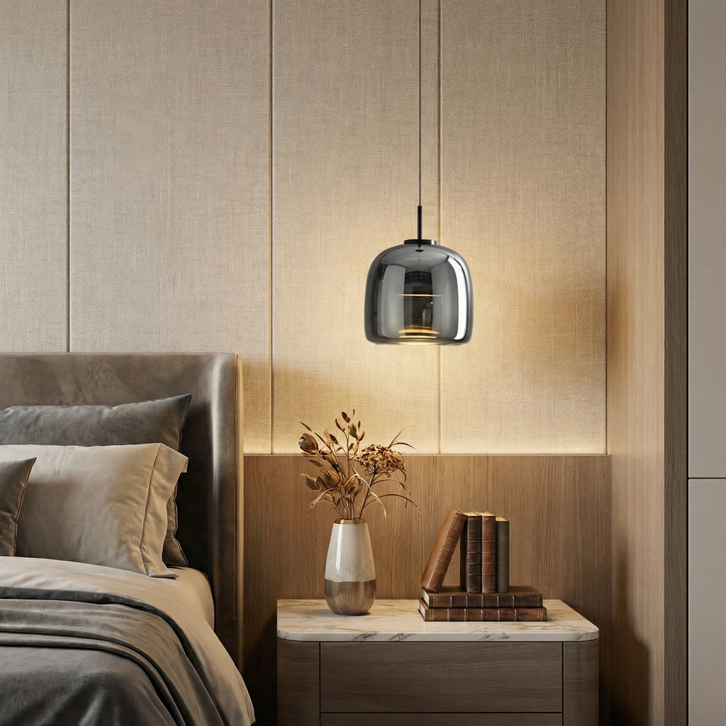 LumaGrace Elegant Smoky Gray Glass Kitchen Pendant Light Fixture