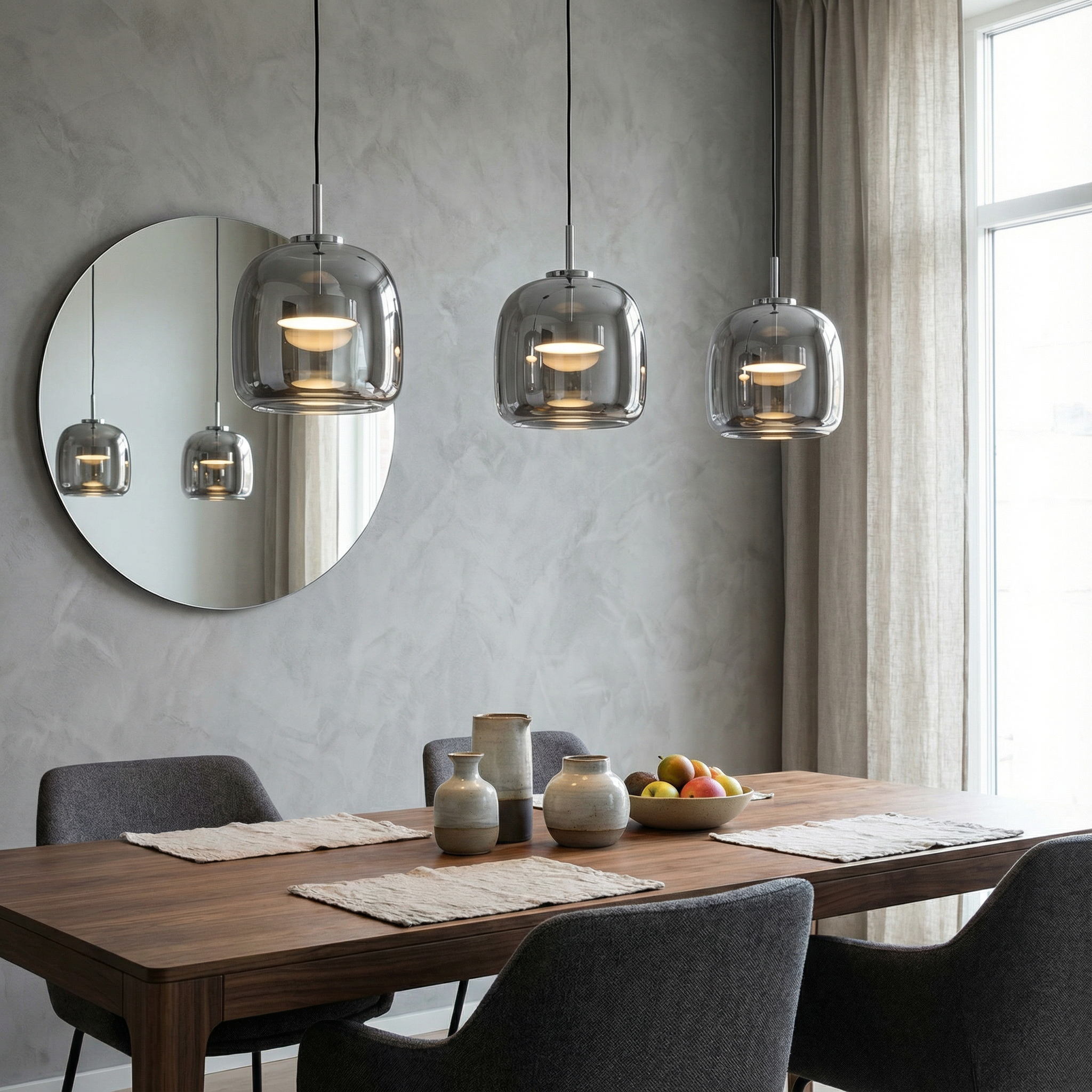LumaGrace Elegant Smoky Gray Glass Kitchen Pendant Light Fixture