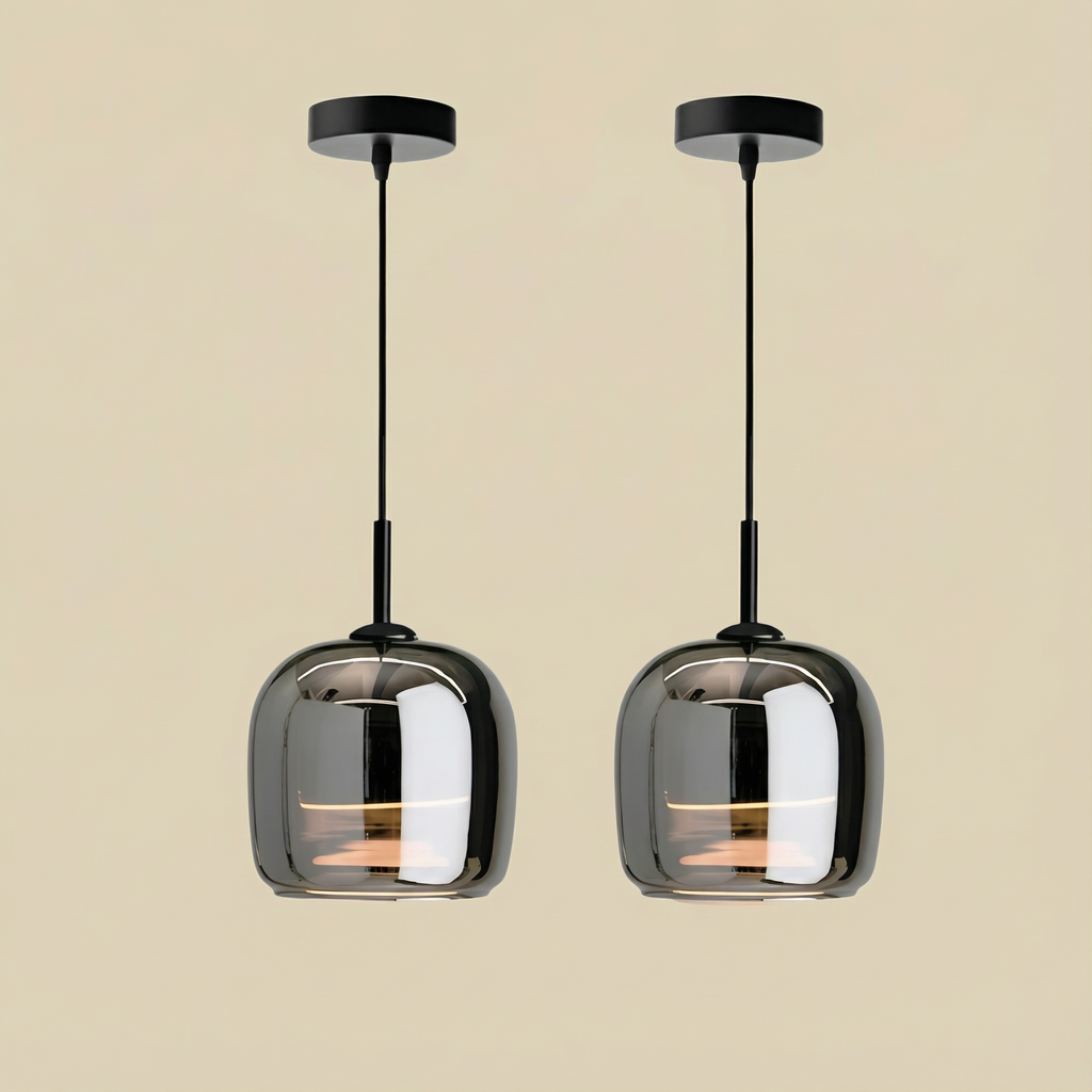 LumaGrace Elegant Smoky Gray Glass Kitchen Pendant Light Fixture