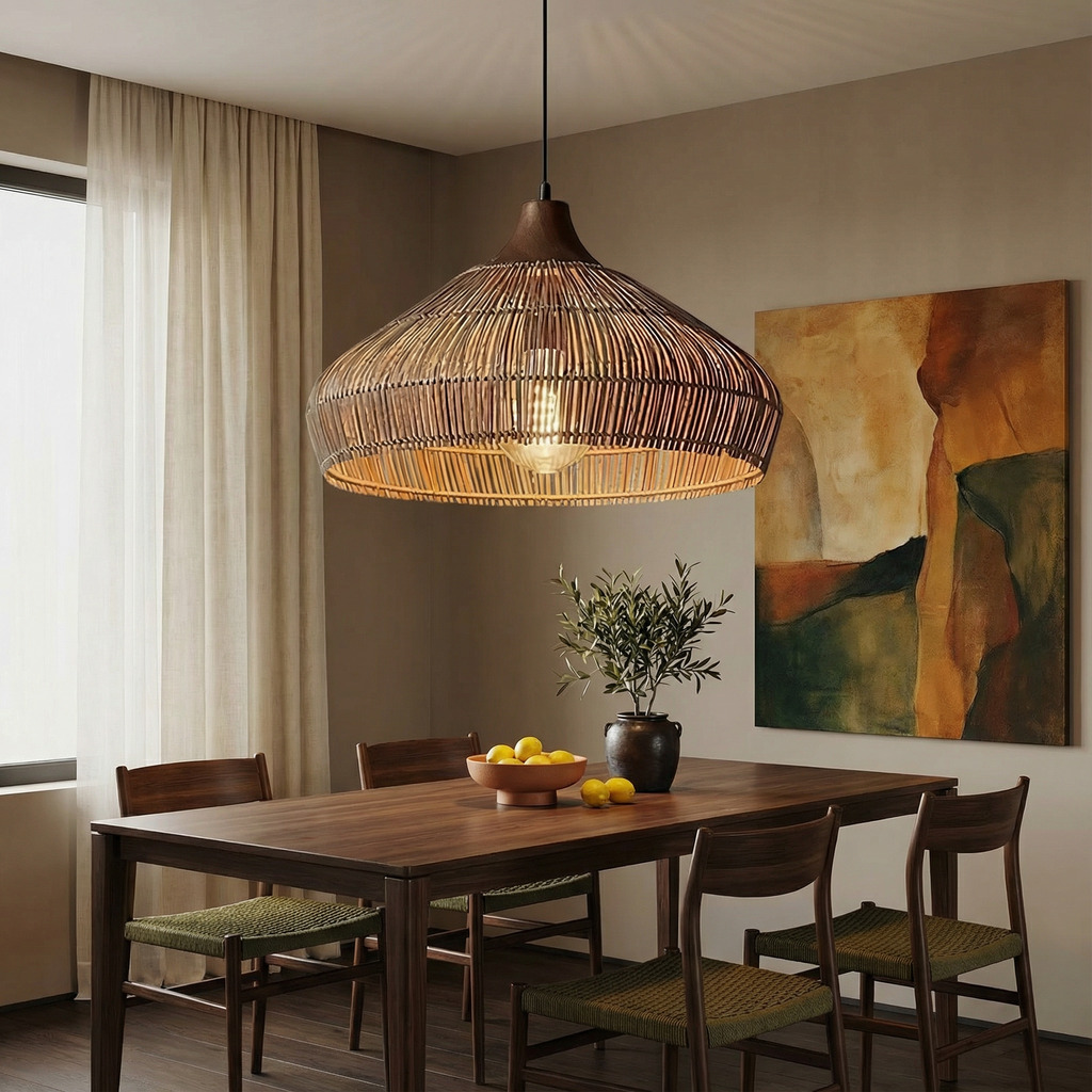 AeroWeave Handwoven Rattan Pendant Light For Kitchen Decor