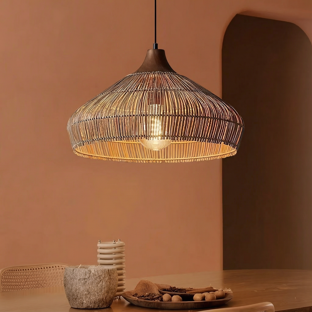 AeroWeave Handwoven Rattan Pendant Light For Kitchen Decor