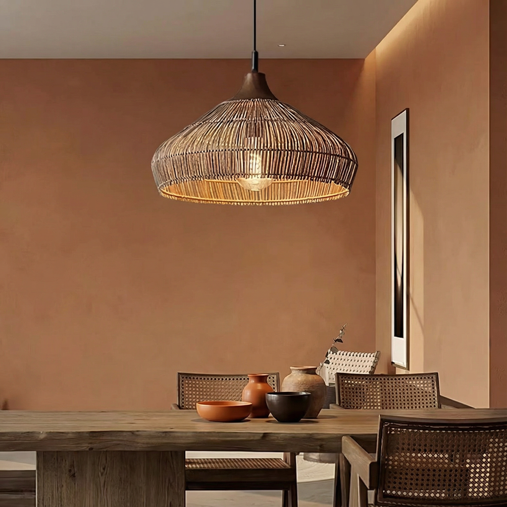 AeroWeave Handwoven Rattan Pendant Light For Kitchen Decor